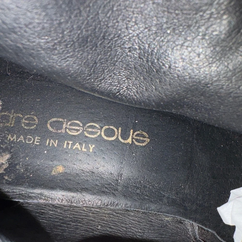 Andre Assous Black Leather Ankle Boots Made in Italy Block Heel Womens 8
